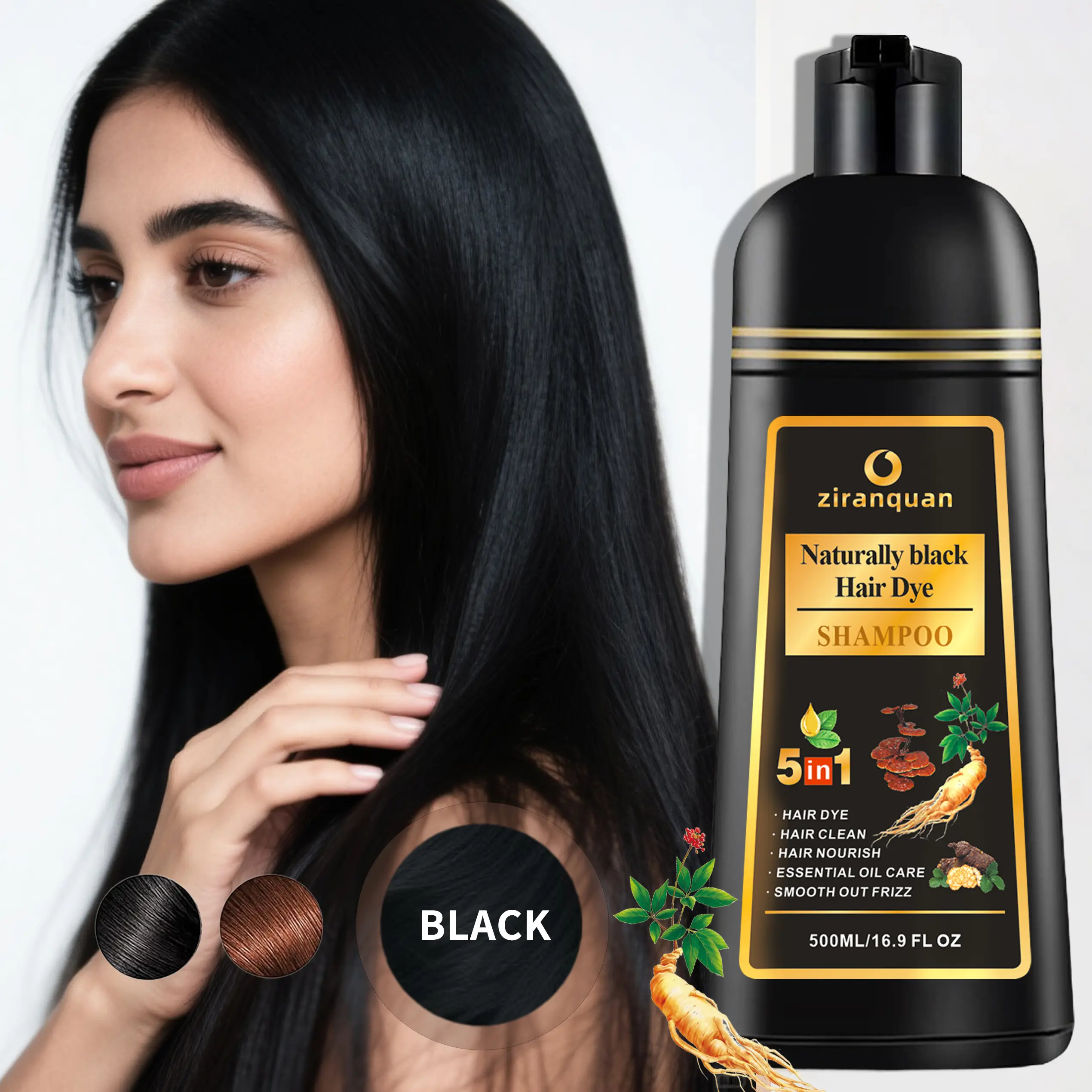 Jet Black 5-in-1 Dye | Argan Oil & Biotin | Ammonia-PPD-Free | 30-Min Gray Fix | Frizz Control & High Gloss | 16.9fl oz | All Hair Textures Haircare hair dye