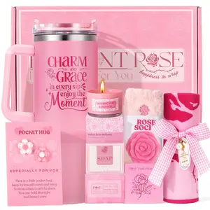 Gift Set for Women Self Care - Pink Birthday Gifts Basket for Women Best Friend Sister Daughter, Easter Mothers Day Relaxation Gifts Spa Gift Basket Self Care Package for Her w/ 40oz Insulated Tumbler