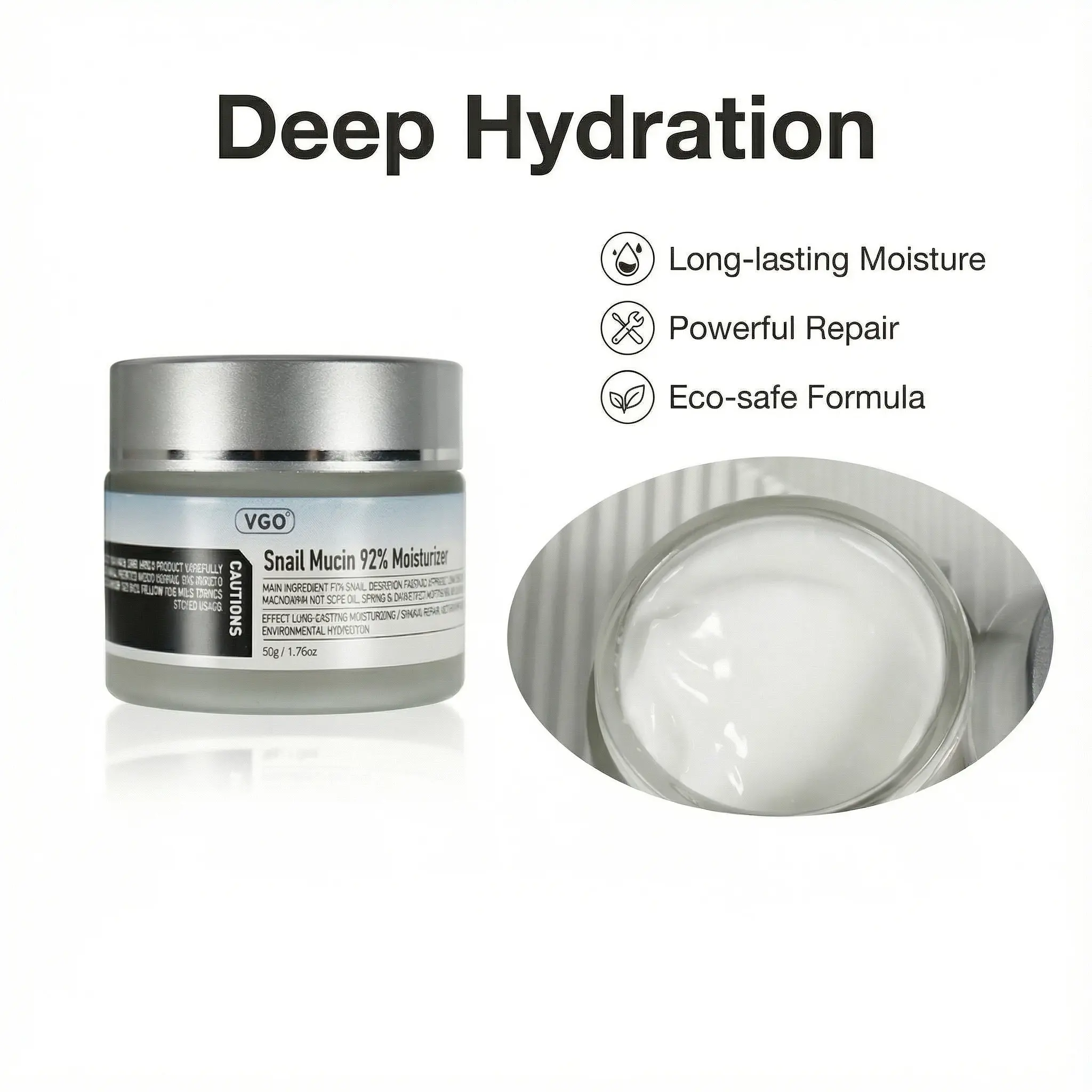 VGO Snail Mucin 92% Facial Gel Cream, Lightweight Hydrating Daily Moisturizer for Sensitive Skin, Gentle Smooth Face Cream for Evening Use, Oil-Free, 50g