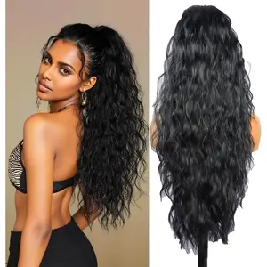 28 Inch Extension Ponytail Extension Claw Clip Ponytail Long Curly Wavy Pony Tail Natural Wavy Synthetic Hairpiece for Women Girls Daily Party Use Hair Extensions Clip ins Curly Black  elegant hair accessory