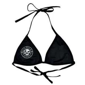 Women's Premium Black Bikini Top 2.0 - White Circle Logo (Removable Padding)