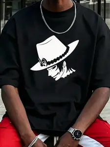 Tiktok Hot One Piece Eagle Eye Mihawk Print T-Shirt, Unisex Cotton Short Sleeve, Anime Style Oversize Loose Fit, Casual All Season Top