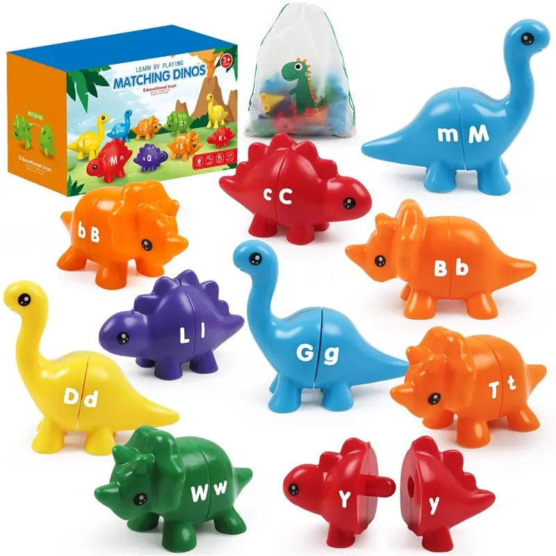26 pcs Dinosaur Letter Learning Toy Set for Toddlers and Kids Ages 3-5, Montessori Educational Toy Gift, Learning Tool, Letter Matching Game, Preschool Learning Activities, Double-Sided ABC Matching Game