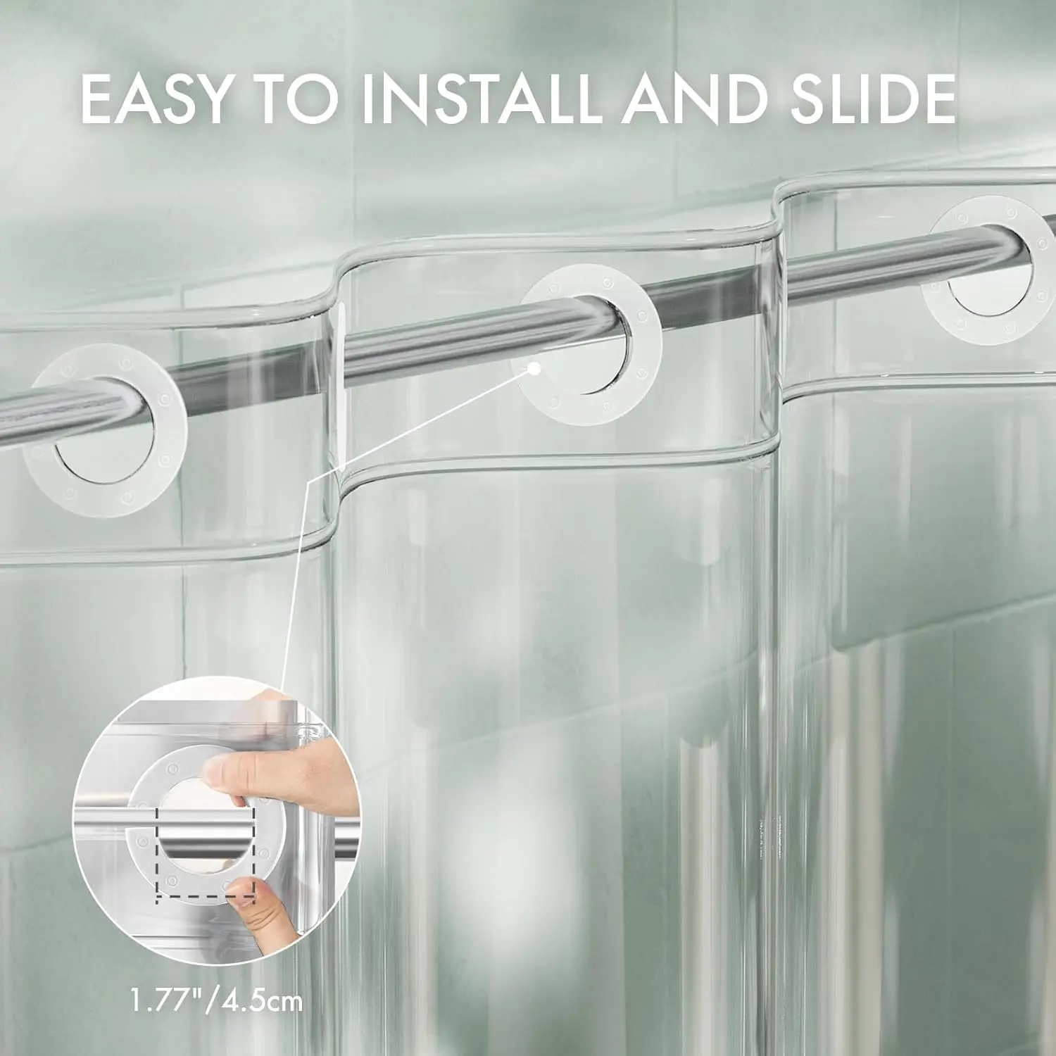 AmazerBath No Hook Shower Curtain and Liner 3-in-1, 100% EVA Luxury Soft Heavy Duty Clear Shower Liner, 72x75 Hookless Shower Curtain with 3 Heavyweight Stones