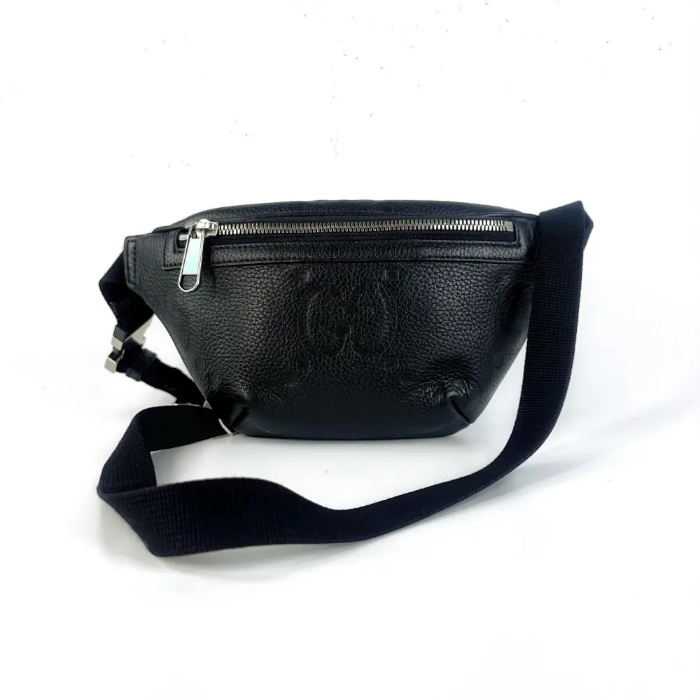 Pre-owned GUCCI Small Jumbo GG Embossed Black Leather Belt Bag【843】