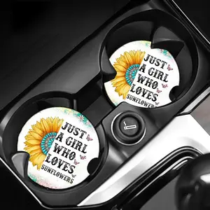 2pcs Sunflower and Butterfly Car Cup Holder Coasters, Polyurethane High Quality EVA Anti-Slip Heat Resistant Universal Cup Mats for Vehicle Interior Decor