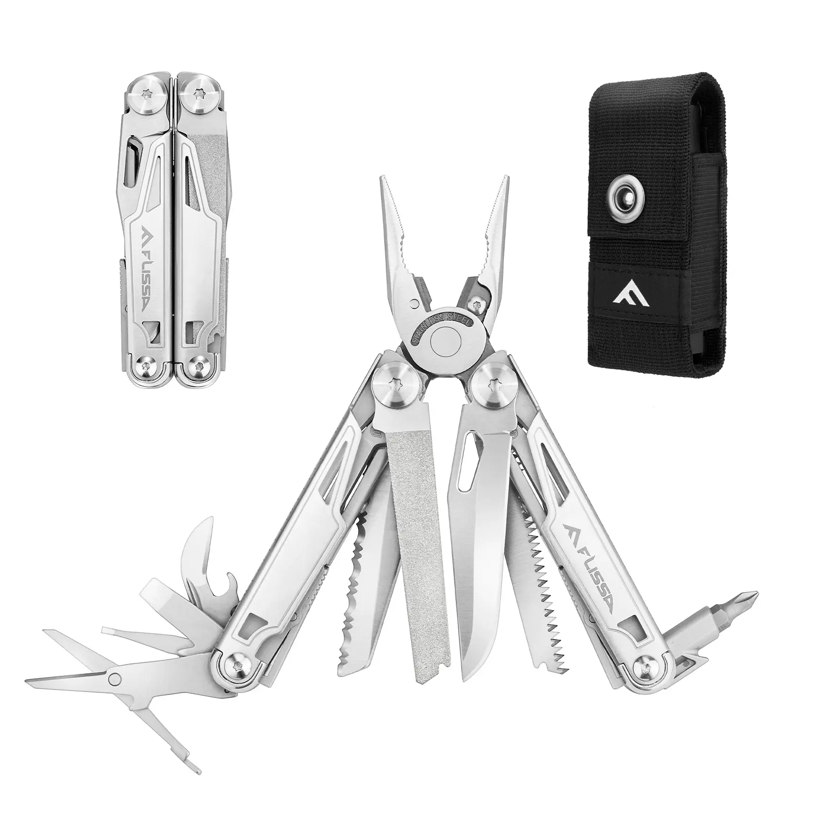 #fathersdaygift FLISSA Multitool,Multi Tool Pocket Knife with Sheath, Stainless Steel EDC Multitool Pliers for Men, Camo All-in-One Tools for Camping, Fishing, Survival
