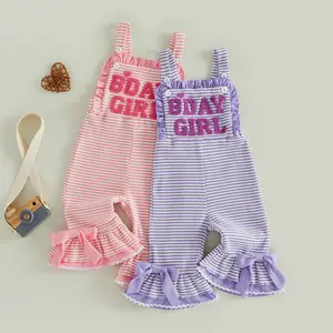 Babamoon Kids Baby Girls Jumpsuit Sleeveless Birthday Girl Stripes Print Romper Toddler Bell Bottoms Jumpsuit