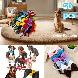 50pcs Adjustable Dog Bow Ties - Assorted Colors, Polyester Pet Grooming Accessories for Small To Large Breeds