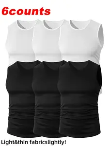 Men's Sweat-Wicking Stretch Slim Fit Base Layer Sports T-Shirt, Breathable Inner Vest, Ideal for Active Wear, 6-Pack or Single Pack, Yoga Workout Vest
