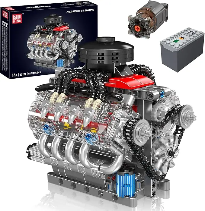 Mould King 10171 V8 Engine Motor Kit, Transparent Cylinders, Realistic Design, Easy Assembly, Safe ABS Material, Educational Building Toy for Kids & Adults