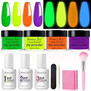 Honey Joy Glow Green Dip Powder Kit  Lucky Nails That Shine in the Dark | Neon Nail Starter Set for St Patrick’s Day Party