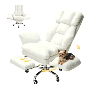 【DealsForYouDays】Plush Teddy Velvet Office Chair,Desk chair,Ergonomic office chair,Big and tall office chair,Cloud Soft Wide Seat for Pets & Cross Legged Sitting, Ergonomic Flip Armrest Desk Chair with Foot Rest, Reclining Computer Chair summerwins