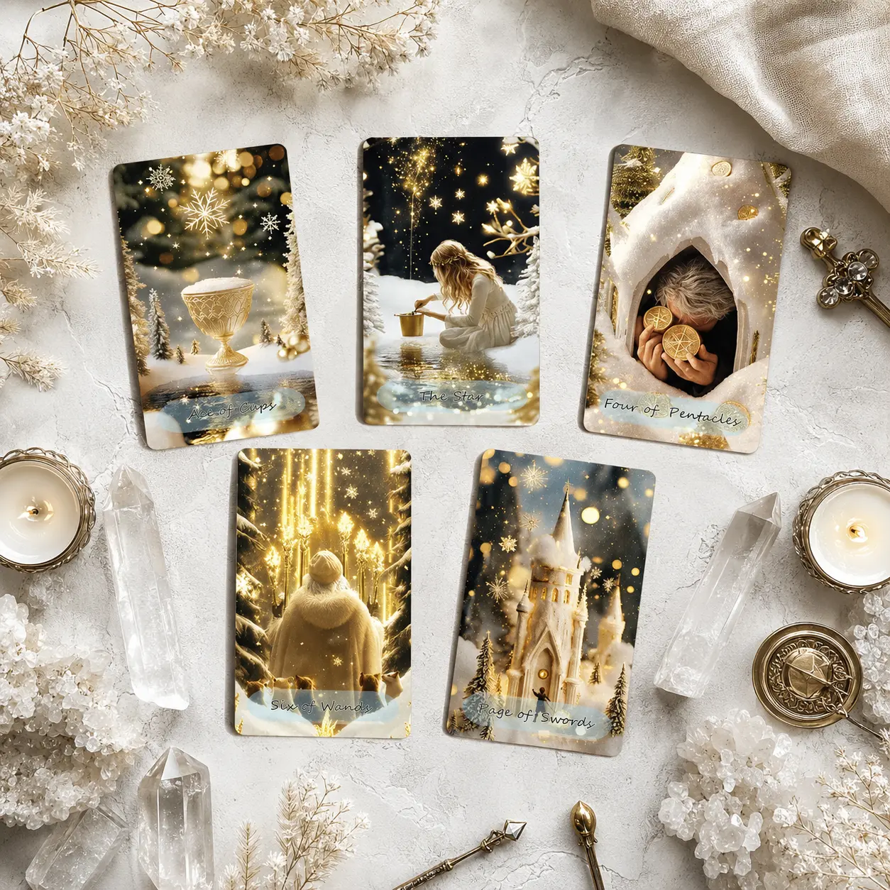 Winter Fantasy Tarot Deck, 78 Cards with Crystal Snow Artwork for Beginners