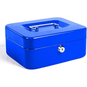Locking Medium Steel  Box with  Tray,Lock Box,Blue