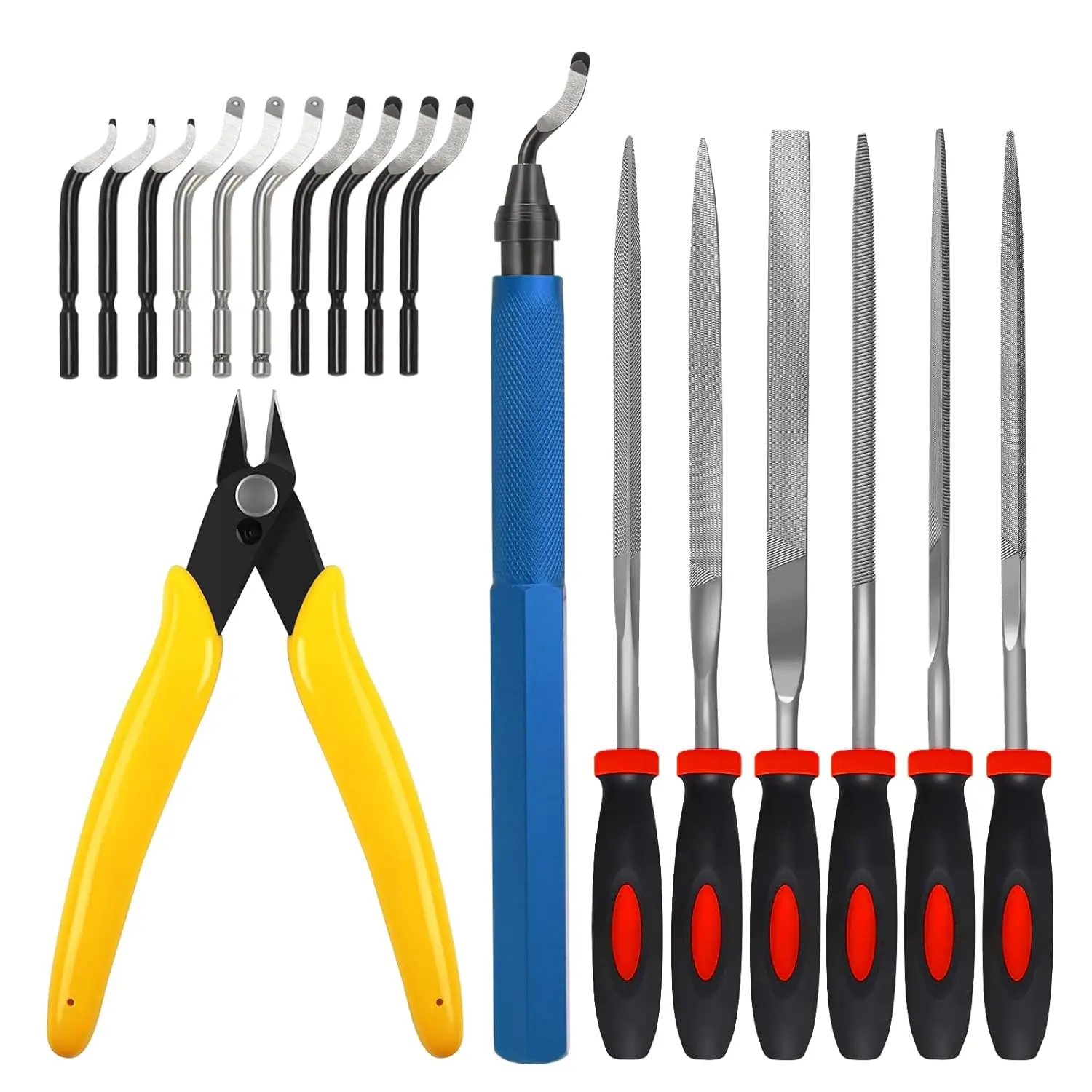 Deburring Tool for 3D Printer,18pcs,10pc Multiuse Blades Removing Burr,6Pcs Needle File,Micro Wire Cutter for 3D Print, Plastic Models