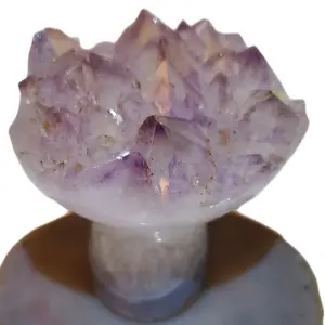 Cacoxenite Golden Rutil Amethyst Cluster Cupcake 3x2.5 Inches 418g Lilac Purple with Rare Cacoxenite Inclusions Real Shiny Rough Crystals Natural Crystal Decorative Ornament