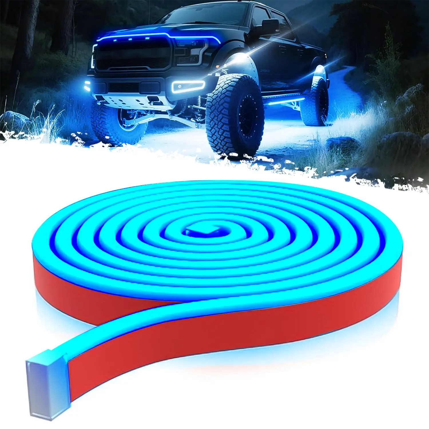 DIBMS 71in Ice Blue Hood LED Light Strip - High Intensity Car Light Embellishments, 12V Safe Easy-Install DRL Design Hood Illumination Startup Glow Automotive Accessories
