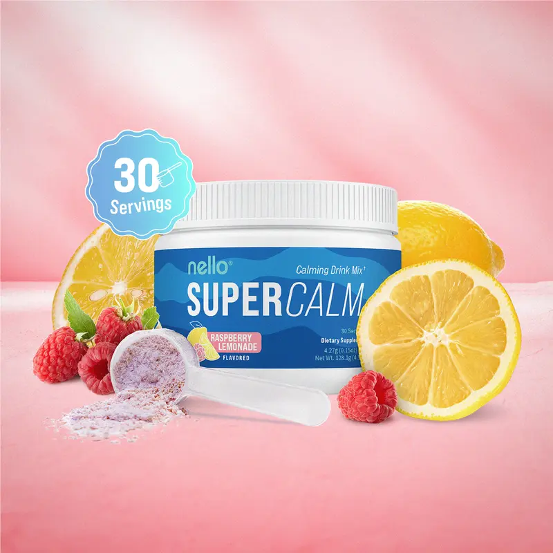 Nello Supercalm Calming Drink Mix with KSM-66 Ashwagandha Vitamin D3 Magnesium & L-Theanine Supports Cortisol Balance Mood & Sleep Helps Manage Stress Berry Flavored Dietary Supplement Healthcare Lemon