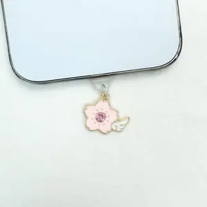 Mobile Phone Dust Plugs - Creative Rhinestone Cherry Blossom Mobile Phone Dust Plug Pendant - Compatible with Lightning, Type-C, and Android Dust Plugs - Compact and Practical - Suitable as a Small Gift