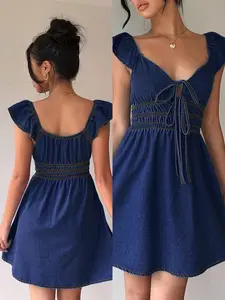 Women's Casual Slim Fit Mini Denim Dress, Womenswear, Perfect for Daily Wear, Everyday Stylish Look, Meets Daily Fashion Needs