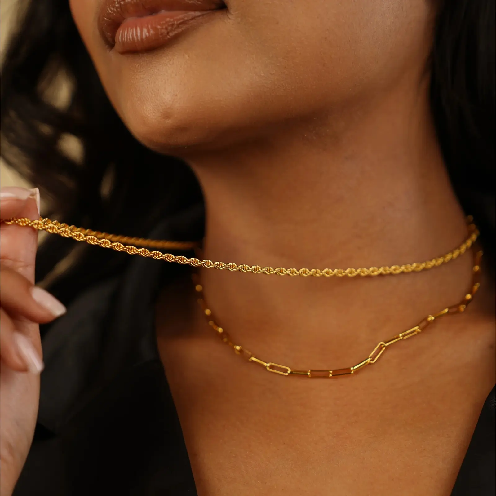 18k real gold plated 3.5mm stainless steel twisted rope gold necklace, 18-24 inches Gold necklace for women