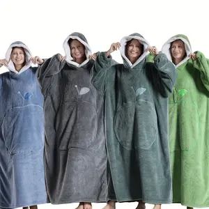 French Style Wearable Blanket Hoodie with Apple Pockets, Oversized Unisex Hooded Sweatshirt for Adults and Teens, Comfortable Warm Soft Polyester Blanket, Hand Wash Only - Mixed Fruit Theme