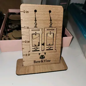 Guillotine Wooden Engraved Earrings