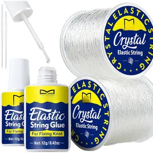 Elastic String for Bracelets Making Kit, 1mm&0.8mm Clear Bracelet String, Stretchy String with 24g  Glue for Elastic String & 2 Beading  for DIY Necklaces, Bracelets &