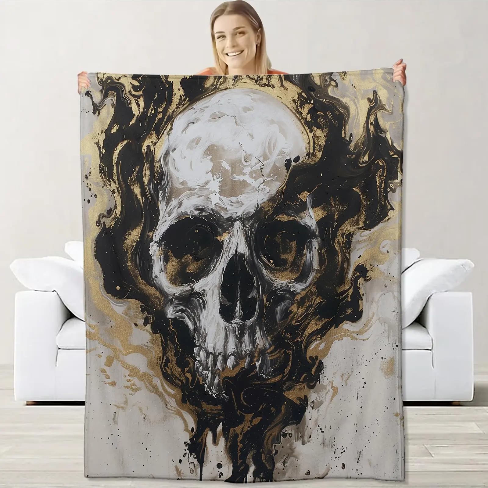 Skull blanket for adults, children and men, flank blankets with skull, gift, marble-style skull blanket skull decoration
