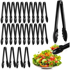 24 Pc Plastic Tongs for Serving 9 Inch Bulk Reusable or Disposable Tongs Heavy Duty Hard Plastic Serving Utensils Set Large Salad Tong for Kitchen Party Food Buffet Appetizer BBQ Event Catering(Black)