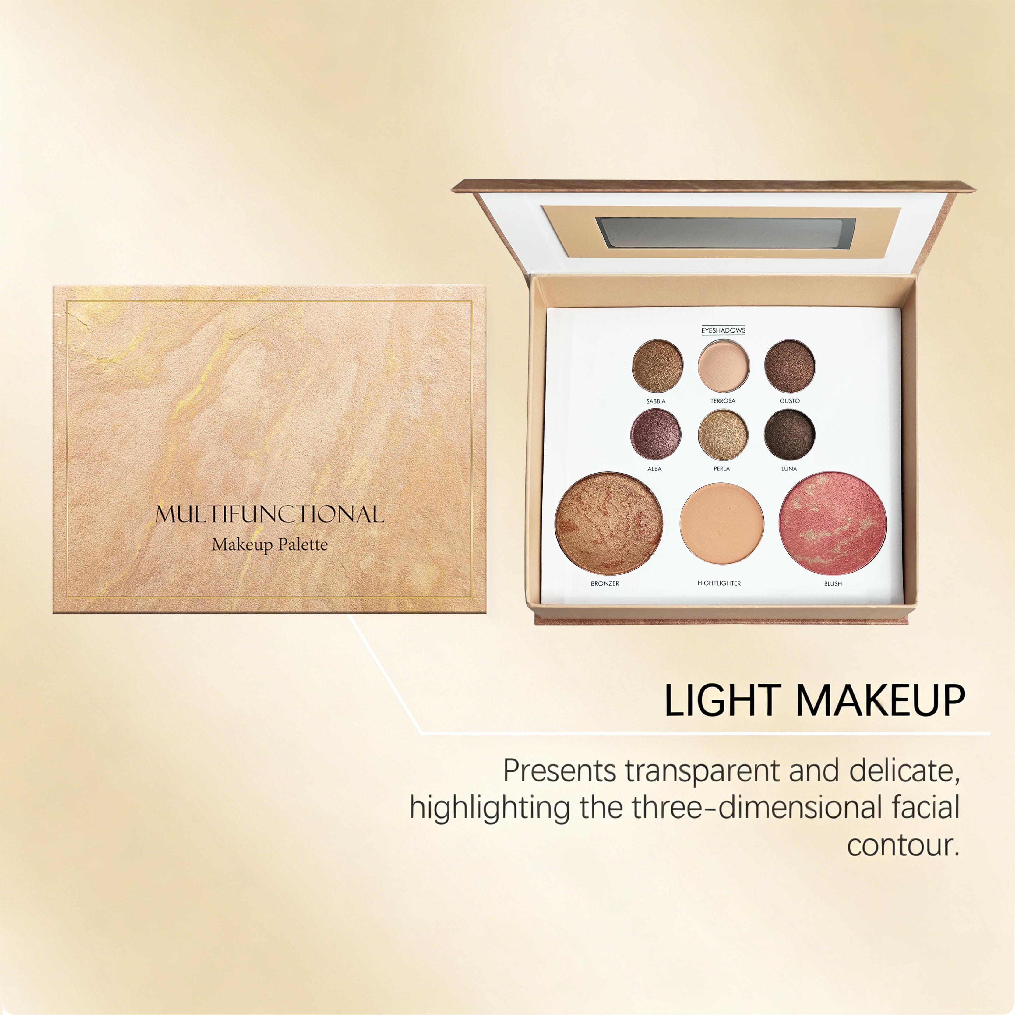 BUY 1 GET 1 FREE! Safe Multifunctional Makeup Palette - Baked Starter Full Face Cosmetic Set with Bronze Eyeshadow, Highlighter, Contour, Blush - Suitable for All User Skill Levels for Glam Looks