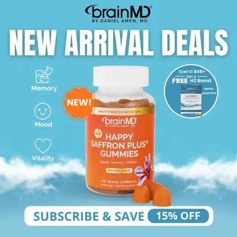Happy Saffron Plus Gummies | BrainMD | 60 Gummies | Mood & Emotional Balance Support | 3 in 1: Memory, Focus & Vitality Support | Affron Saffron Extract with Longvida Curcumin & Zinc