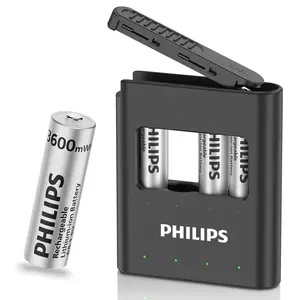 Philips 1.5V AA Lithium Rechargeable Batteries with Fast Charger 4 Pack - 3600mWh High Power Li-ion Double A Batteries Long Lasting for Xbox/Blink/Flashlights