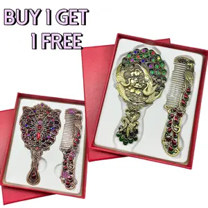 2026 [Buy 1 Get 1 Free]  Vintage Peacock & Butterfly Mirror Comb Set - Zinc Alloy Pocket Vanity Kit for Bridesmaids/Cosplayers, Gothic Lolita Hair Set, Portable Makeup Essential, Compact Size, Lightweight, Artistry And Utility