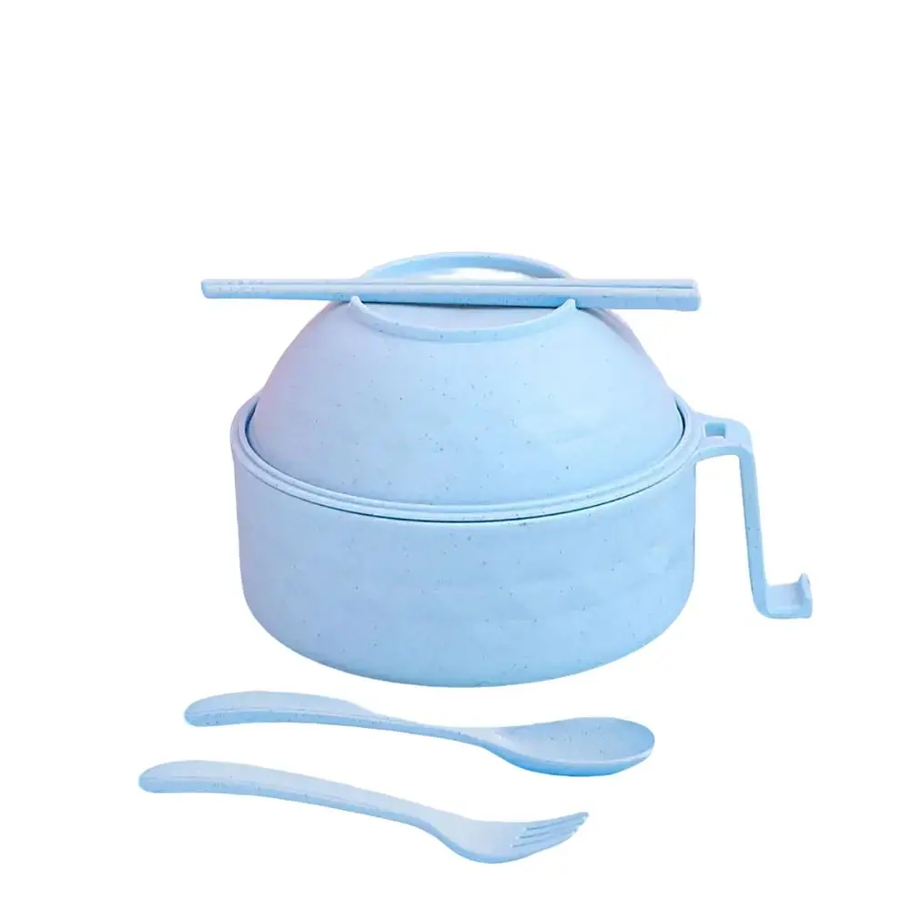 Noodle Bowl & Spoon & Fork & Chopsticks Set (6pcs/set), Creative Instant Noodle Bowl with Cutlery Set, Home Essentials, Portable Plastic Tableware Set