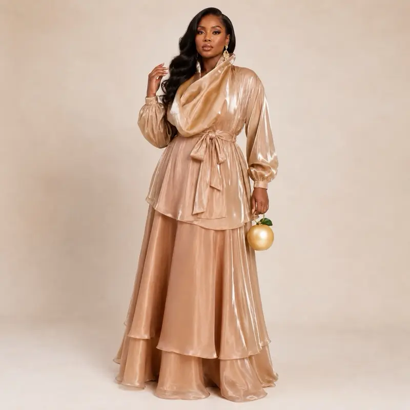 Champagne Grace Layered Skirt Set – Elegant Organza Occasion Two-Piece