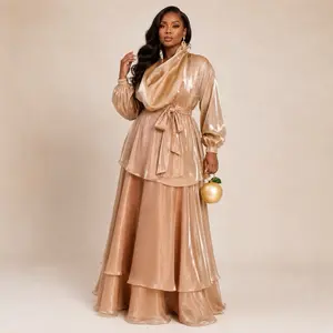 Champagne Grace Layered Skirt Set – Elegant Organza Occasion Two-Piece