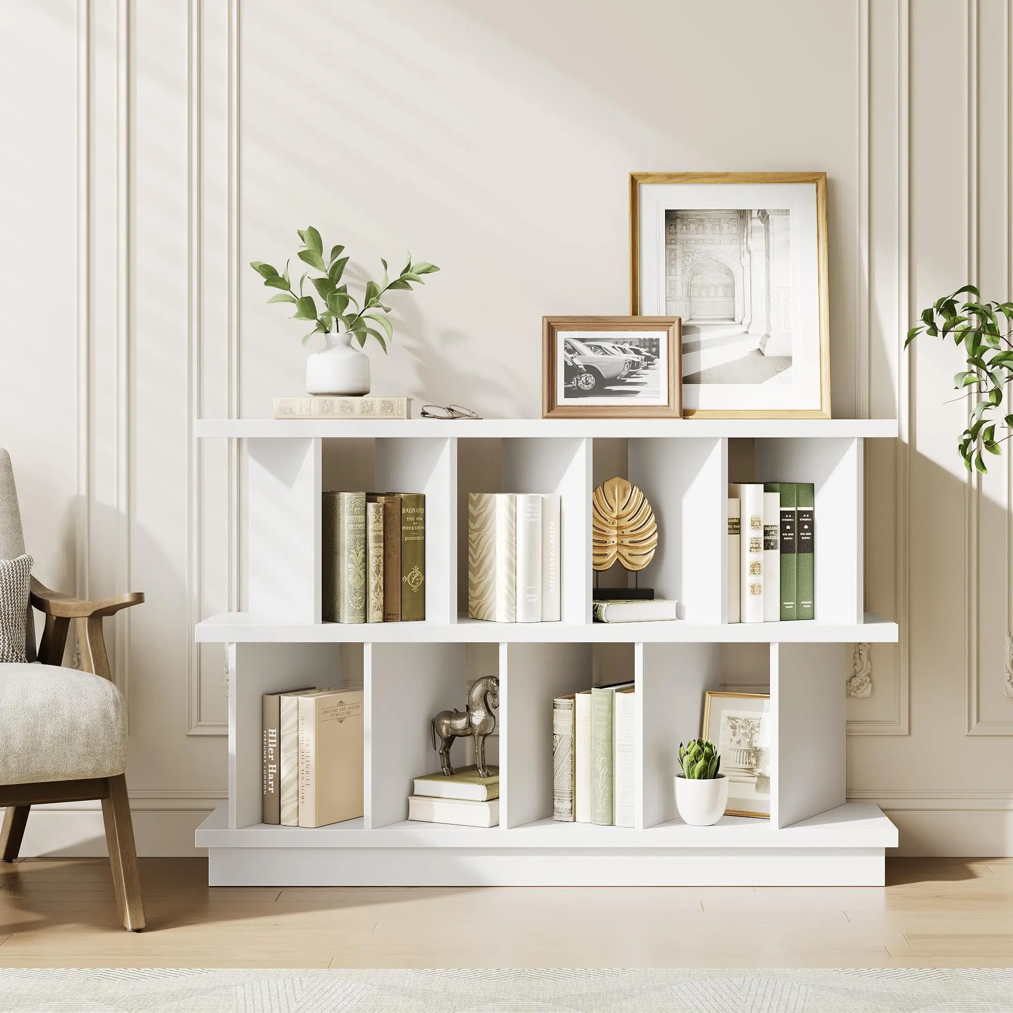 Garvee 8 Cube Bookcase, Open Cube Storage Shelf Organizer with 10 Removable Back Panels, Display Storage Bookshelf for Living Room, Bedroom, Entrance Hall, Home Office, White