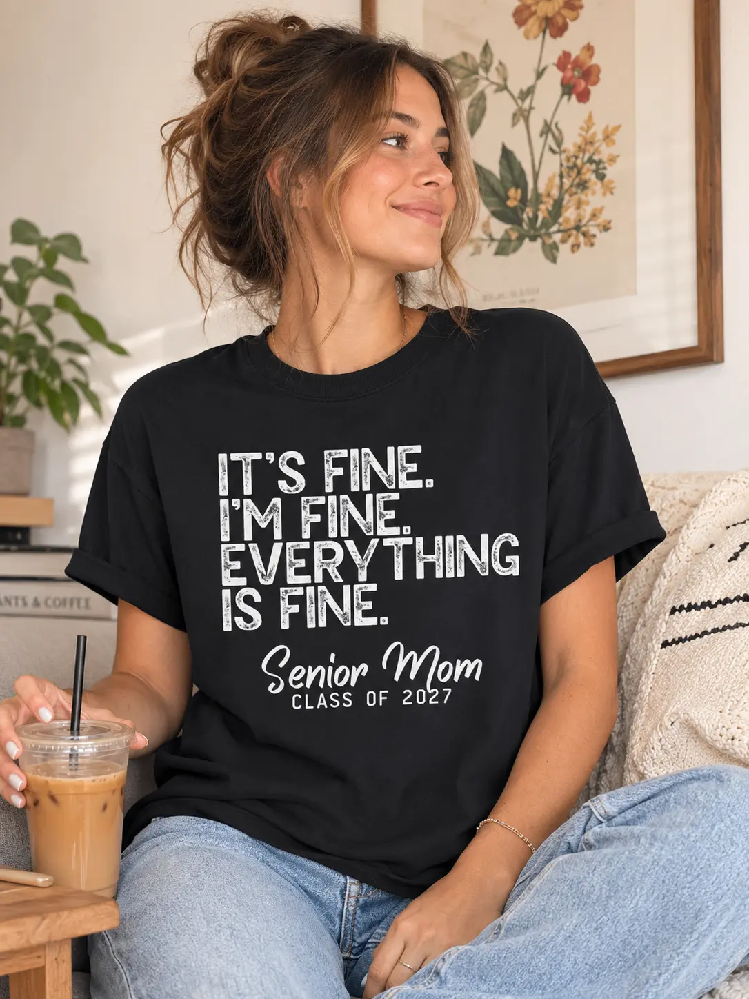 Senior Mom Class of 2027 T-Shirt, It's Fine I'm Fine Everything Is Fine Shirt, Funny Graduation Mom Tee, Proud Senior Parent Gifts