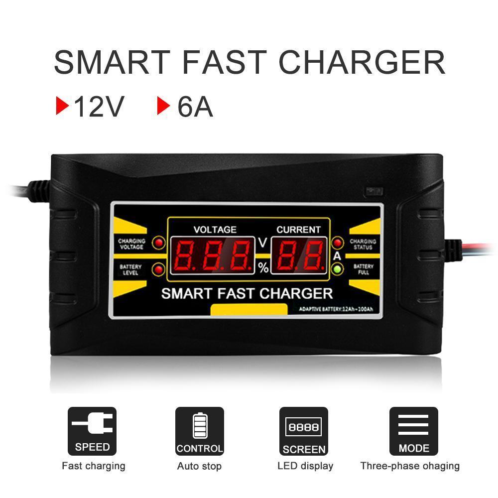 12V 6A Smart Battery Charger | Automatic Fast Trickle Charger for Lead-Acid GEL AGM | LCD Display for Car Motorcycle ATV Lawn Mower Boat