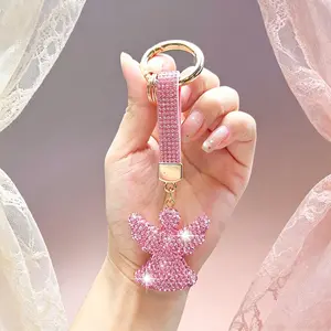 Stylish Decor Stone Strap Ceramic Clay Angel Keychain, Distinctive Handmade Shiny Ornament Pendant, Daily Hanging Accessory for Car Keys, Handbags & Backpacks