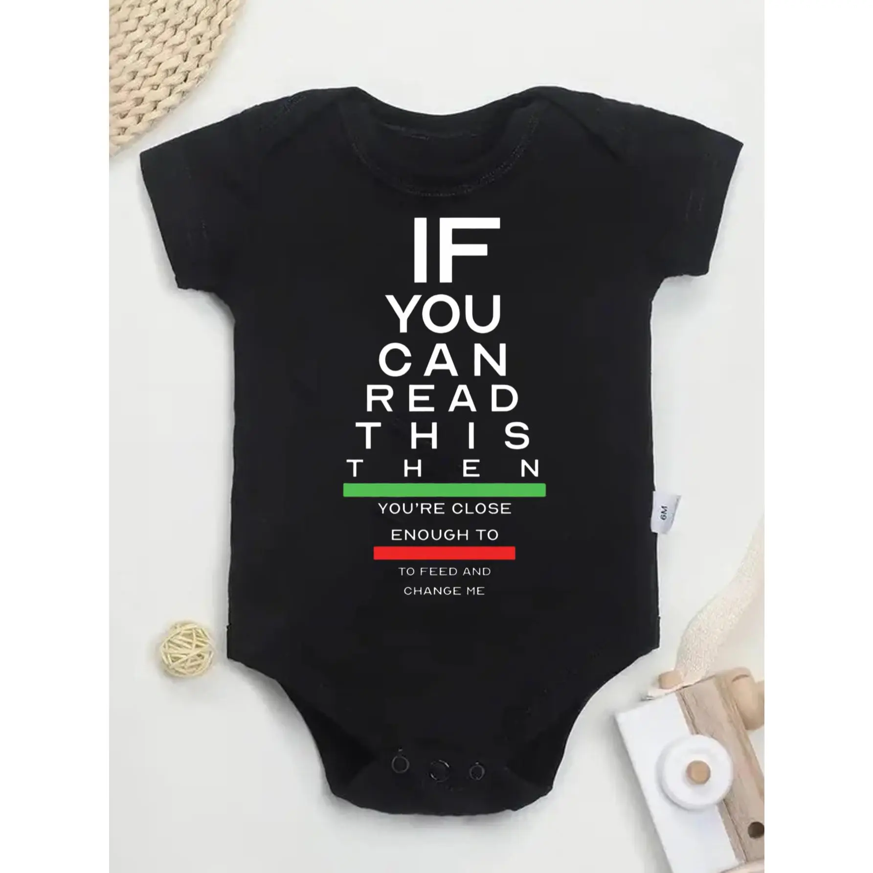 Cute Baby Bodysuit With If You Can Read This Then Youre Close Enough To Feed And Change Me Print Soft Versatile Round Neck Button Detail Regular Fit All Seasons Knitted Fabric Onesie For 0-12 Months