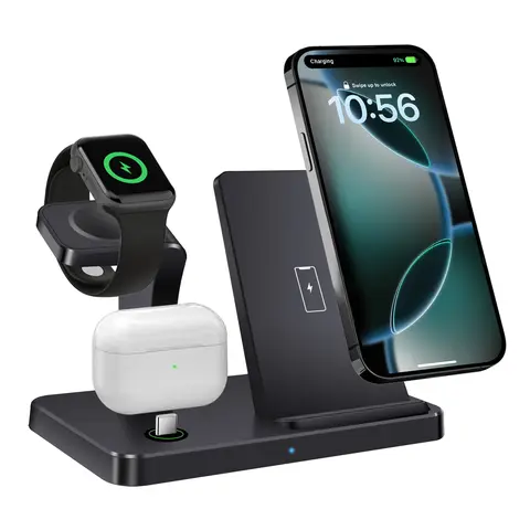 3-in-1 Wireless Charging Dock - Fast USB-C Electronic Charger Stand for Smartphone/Cellphone (17/16/15/14/13/12/11), Smart Watch (Ultra/11/10/9/8/7/6/5/SE) & Wireless Earbuds (3/4) for Mobile Devices