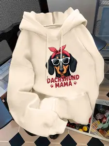 Women's Fashion Hoodie Dachshund Mama Letter Print Kangaroo Pocket Sweatshirt, Casual Long Sleeve Fall Winter