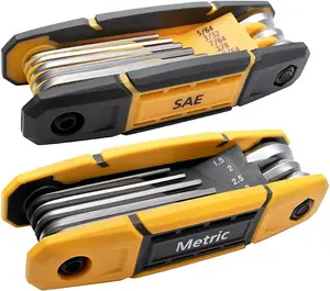 17pcs Folding Allen Wrench Set | Metric & Standard SAE - Key Tool 2 Pack Portable Hex