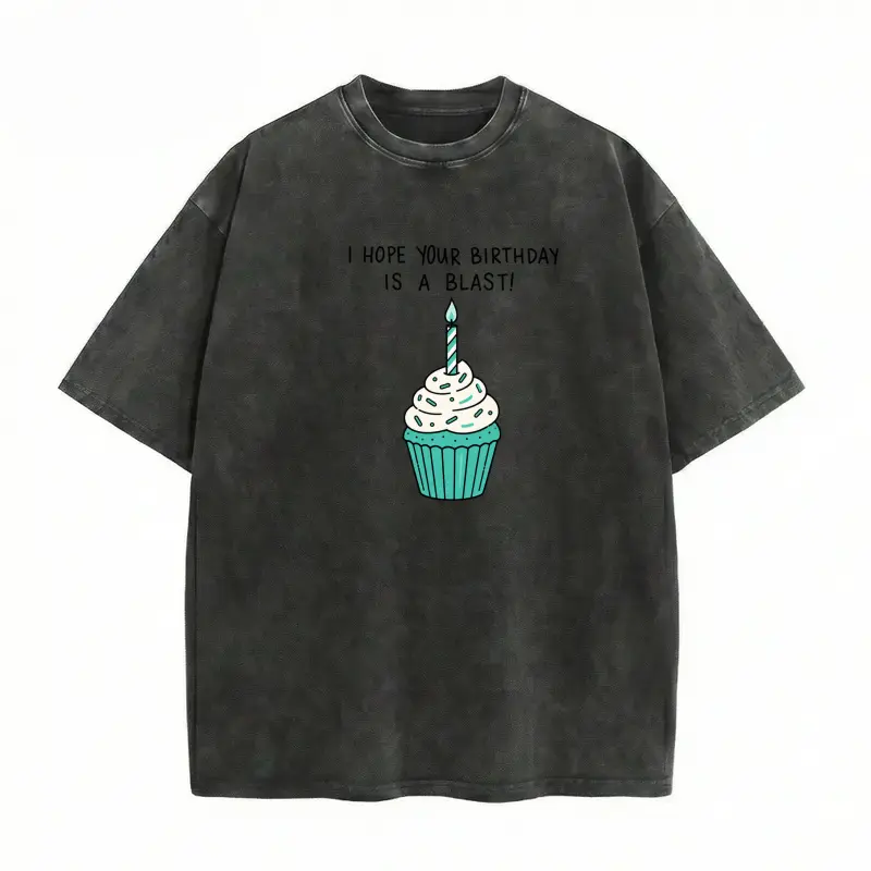 Unisex Birthday T-Shirt Garment Washed Oversized Cupcake Blast Funny Celebration Party Gift
