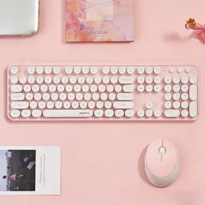 MOFii 1 Set Sweet Wireless Keyboard and Mouse Combo, White & Pink Girly Office Keyboard Mouse, 2.4G Plug and Play, Compatible with Laptop & Desktop, US Qwerty (Battery Not Included)