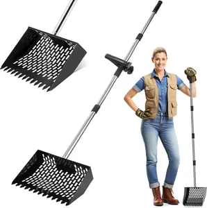 Metal Chicken Poop Scooper & Rake 2-in-1 Stainless Steel Shovel  & Adjustable Handle with  Grip Durable Sand Sifting Litter Shovel for  & Small Farm