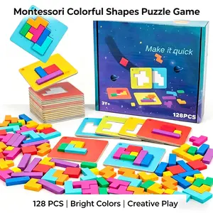 Montessori Colorful Shapes Puzzle Game 128 PCS Bright Colors Creative Play for Kids 3Y+ Educational Toy Enhances Cognitive Skills